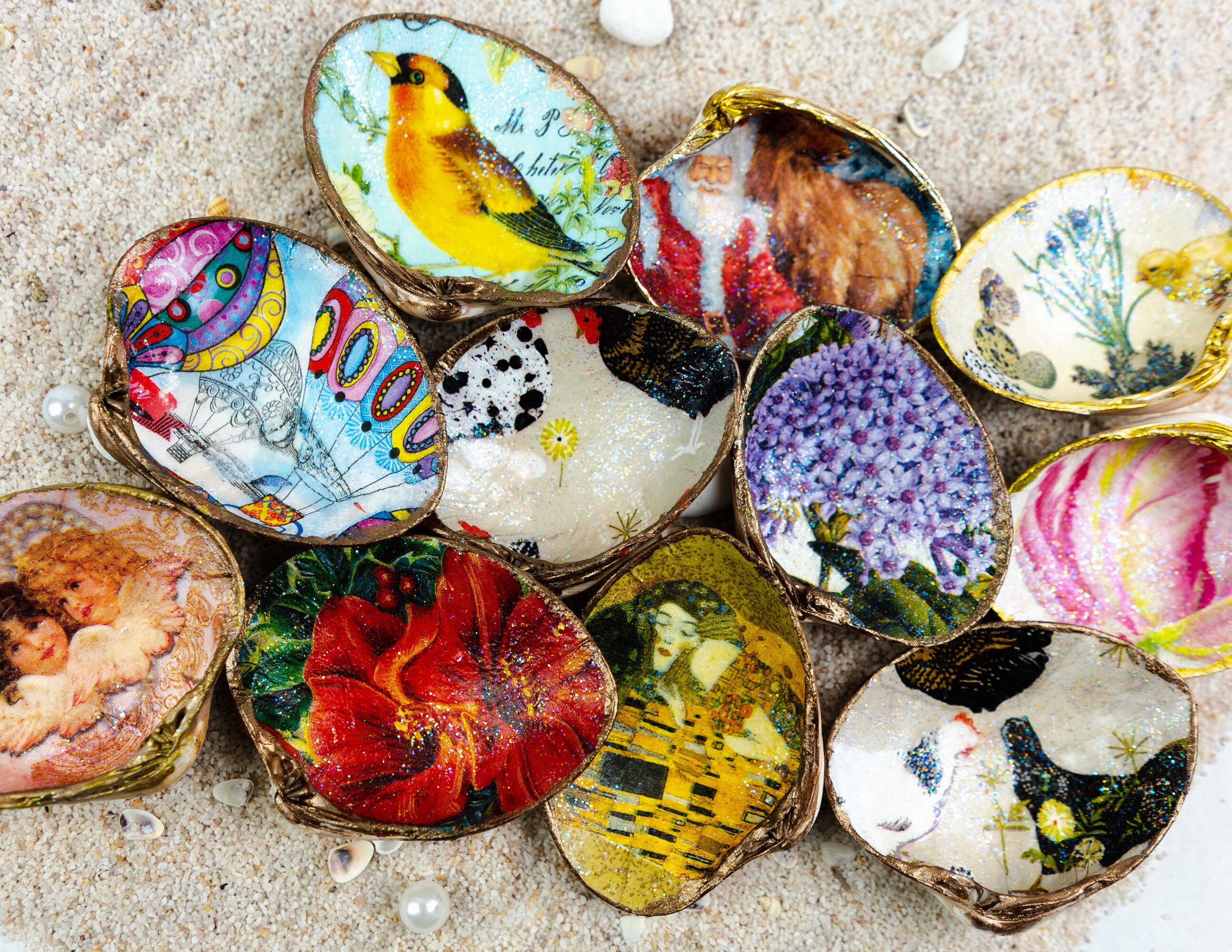 Decoupage Clam Shells Handcrafted Accent Piece Baby Duck Etsy