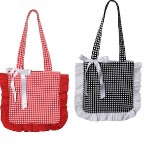 Ruffle Gingham Shoulder Bag, Coquette Bow Tote