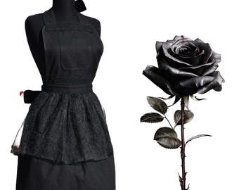 Zwarte gothic-schort voor gastvrouw-outfit voor dames