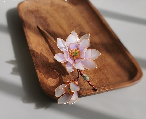 Japanese Kanzashi Handmade Sakae Magnolia Flower Hairpin - Etsy