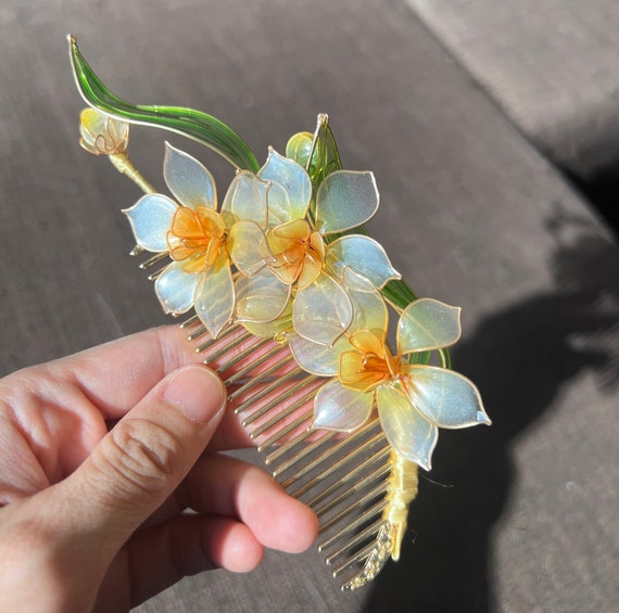 Japanese Kanzashi Handmade Sakae Yellow Daffodil Haircomb - Etsy