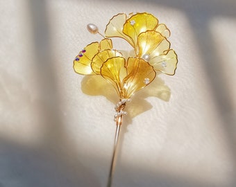Horquilla japonesa Kanzashi hecha a mano Sakae Gingko