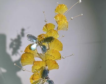 Horquilla japonesa Kanzashi hecha a mano Sakae grande Gingko