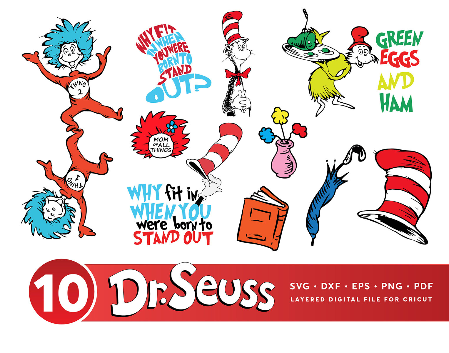 Dr Seuss Svg Bundle, Cat in the Hat SVG, Dr Seuss Hat Svg,green Eggs ...