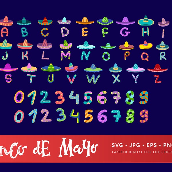Cinco de Mayo Alphabet Bundle, Fiesta PNG and SVG Letters, Numbers & Sombreros, Cinco de Mayo Clipart, Mexican Font, Commercial Use