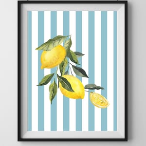 Lemon Blue Stripe Print