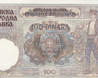 Collectible Banknote: 100 Dinara (Serbia, 1941)-WW2 Vintage AU