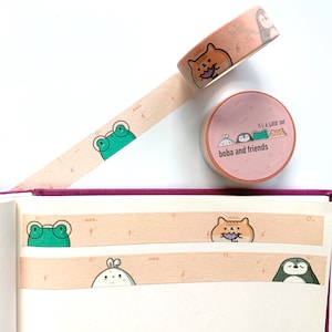 Boba and Friends Washi Tape | cute washi, cute frog, stationery, journaling, bujo, cute penguin, adorable corgi,