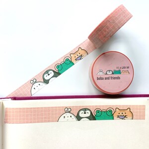 Boba and Friends Grid Washi Tape | cute washi, boba, cute stationery, pastel, grid washi, adorable washi tape