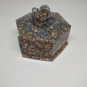 Blue/Gold Rose Resin Jewelry/Trinket Box
