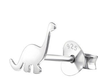 Zilveren dinosaurus oorstekers/kinderoorbellen/sieraden/bar hengsten/meisjes/925 sterling zilver/roségoud/kristallen oorbellen/archeologisch/prehistorisch