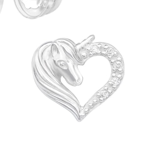 Einhorn Herz Ohrstecker mit Cubic Zirkonia und Sicherheitsverschluss/Kinderohrring/Schmuck/Tierliebhaber/Silikon-Ohrstecker/Mädchen/925 Sterlingsilber