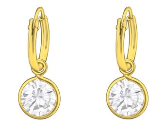Oorhoepels met hangende ronde en zirkonia/kinderoorbellen/sieraden/kristal/mode/925 sterling zilver/meisjes/zilveren oorstekers