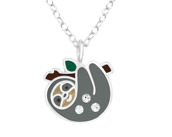 Luiaard ketting/dierlijke ketting/Kids sieraden/Kinder ketting/sieraden/meisjes/schattige dierenketting/zilveren oorstekers