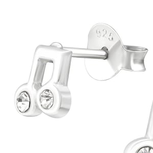 Music Note Ear Studs with Crystal/Bar Studs/Girls/925 Sterling silver/Kids Earring/Jewelry/Fashion Studs/Musical Earrings/Treble clef