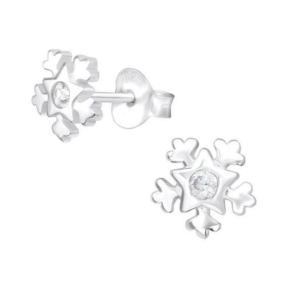 Snowflake Ear Studs/Winter studs/Kids Earrings/Jewelry/Bar studs/Girls/925 Sterling /Crystal Earrings/Cubic Zirconia/Silver ear studs