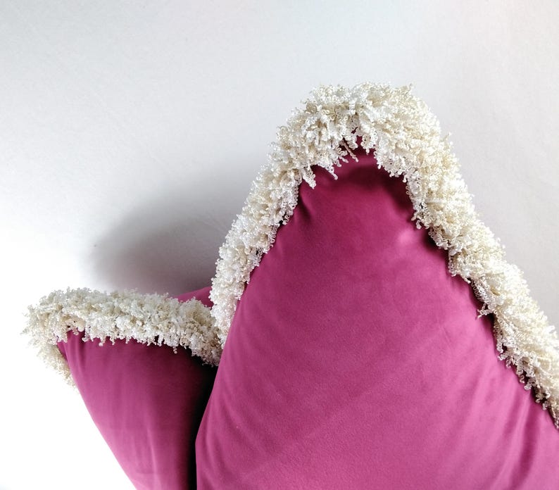 Luxury Velvet Cushion Cover Pink Blue Ochre Orange Ruche Trimmed