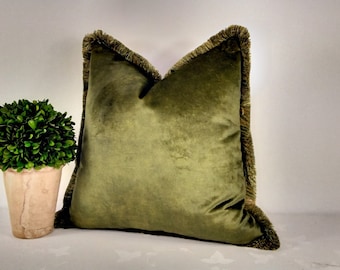 Blue, Green, Velvet Scatter Cushion Cover, Brush Fringed Trim, For Sofa, Chair, Bench, Bed. Wedding Anniversary Gift Present