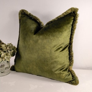 Luxury Blue, Green, Velvet Square Scatter Cushion Cover, Brush Fringed Trim, For Sofa, Chair, Bench, Bed. Wedding Anniversary Gift Present