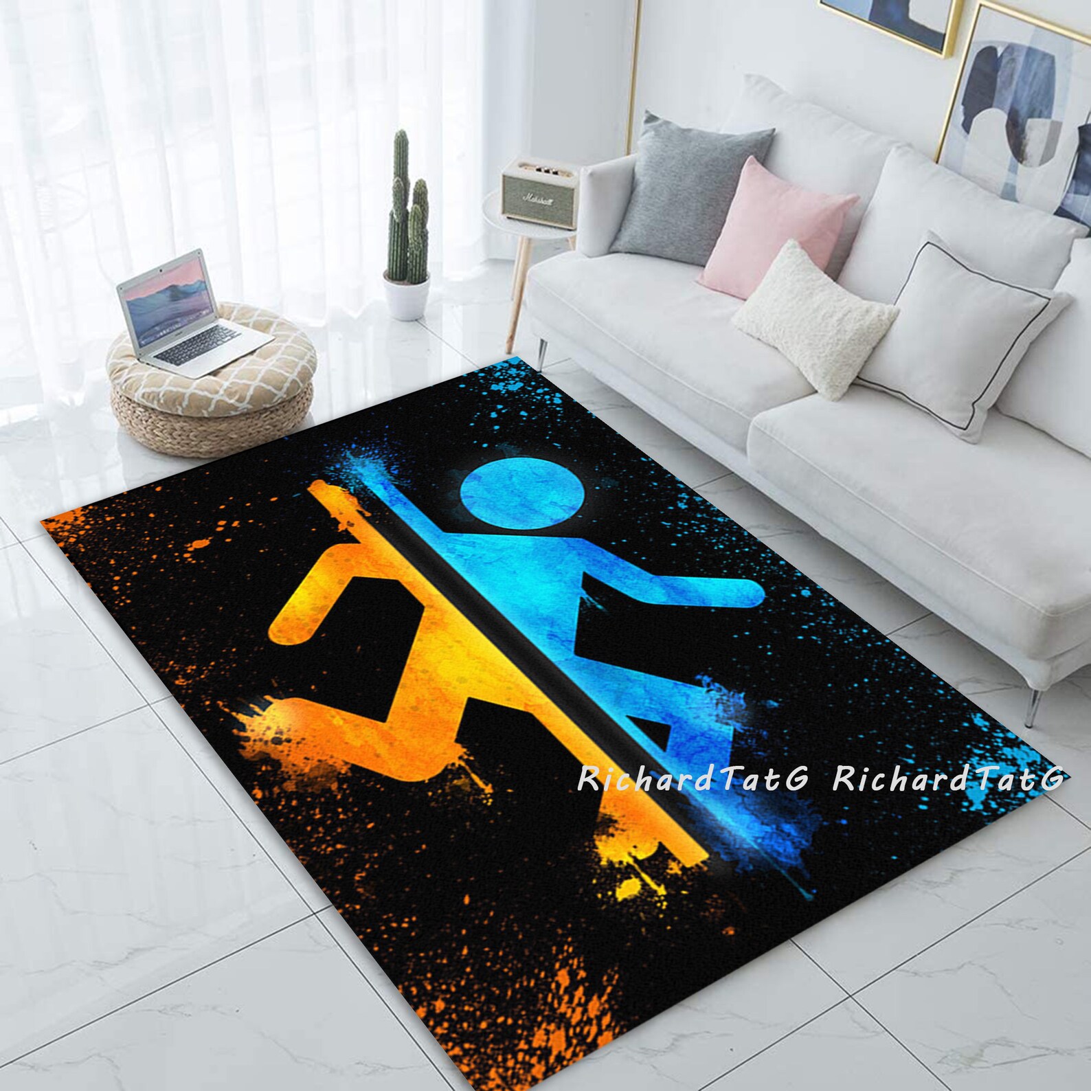 Portal Inspired Video Game Rug Game Room Floor Carpet Decor Etsy