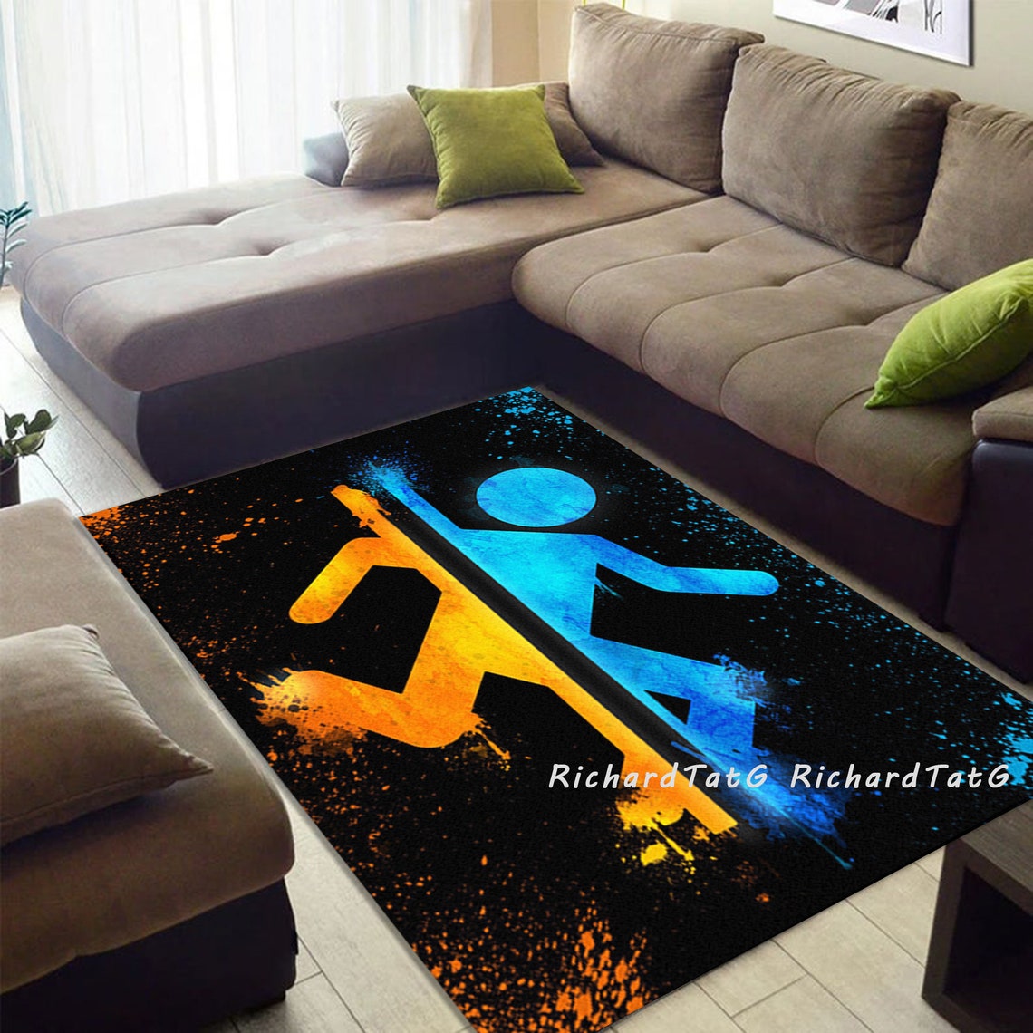Portal Inspired Video Game Rug Game Room Floor Carpet Decor Etsy