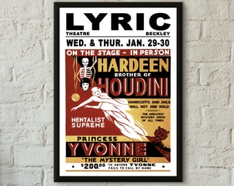M49 Vintage Hardeen Houdini Magic Theatre Poster Re-Print A4 