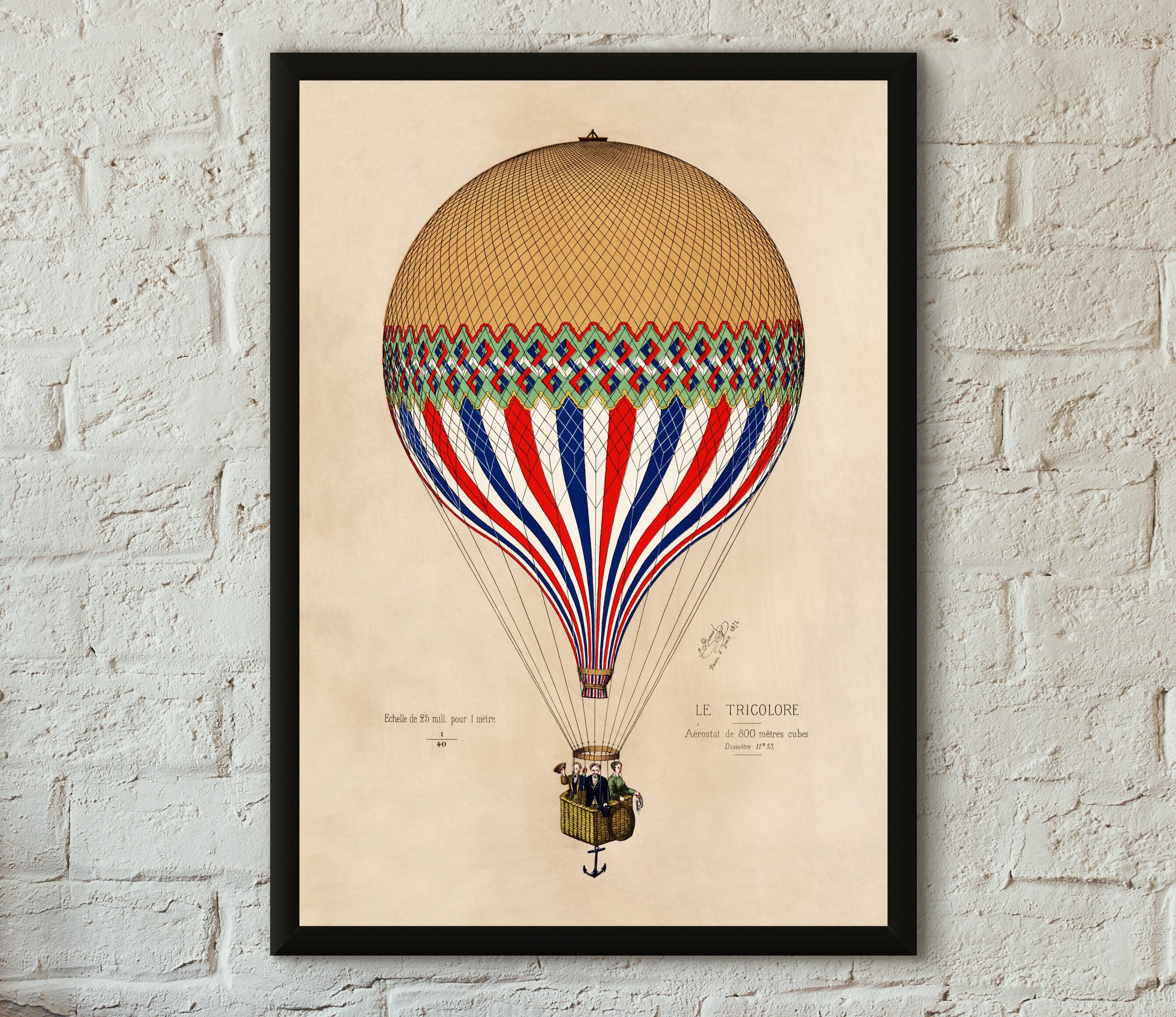 Vintage 1874 Tricolore Hot Air Balloon Poster Print Póster - Etsy España