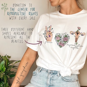 Prochoice Shirt : Peace Love Reproductive Rights, Feminist Reproductive Justice, Human & Womens Rights Floral Uterus Shirt (Shade 3)
