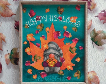 Halloween Home Decor Printable Wall Art Digital Download | Halloween Party Decorations Indoor | Halloween Gnome | Halloween Signs