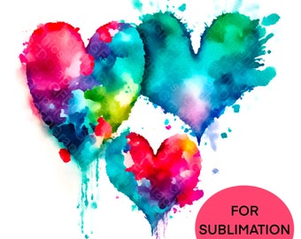 Printable Watercolor Clip Art, Sublimation Valentine’s Day Hearts, Digital Download