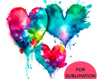 ClipArt acquerello stampabile, cuori di San Valentino a sublimazione, download digitale