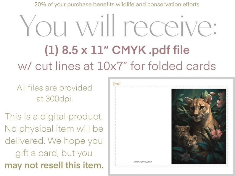 Printable Wall Art & Greeting Card 1 Mothers Day Digital Download Wild Moms: Florida Panther and Cubs Collection, FL Series FL-P-17 zdjęcie 3