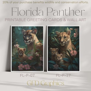 Druckbare Wandkunst & Grußkarten 4er Set Muttertag Digitaler Download Wild Moms: Florida Panther and Cubs Collection, FL Series Bild 4