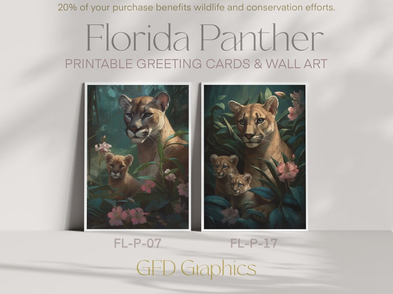 Printable Wall Art & Greeting Card 1 Mothers Day Digital Download Wild Moms: Florida Panther and Cubs Collection, FL Series FL-P-17 image 4