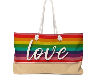 Rainbow Weekend Tote Leather Look Bottom Trim