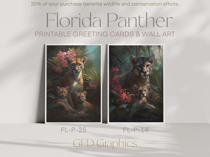 Druckbare Wandkunst & Grußkarten 4er Set Muttertag Digitaler Download Wild Moms: Florida Panther and Cubs Collection, FL Series Bild 3