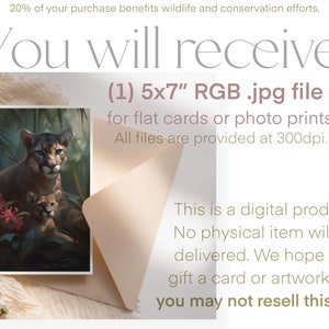 Printable Wall Art & Greeting Card 1 Mothers Day Digital Download Wild Moms: Florida Panther and Cubs Collection, FL Series FL-P-17 image 2