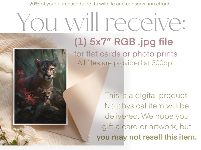 Printable Wall Art & Greeting Card 1 Mothers Day Digital Download Wild Moms: Florida Panther and Cubs Collection, FL Series FL-P-17 image 2