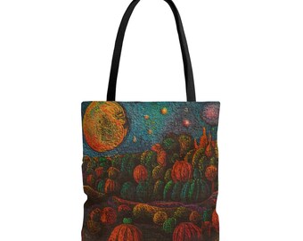 Oil Painting Pumpkin Patch AOP Tote Bag