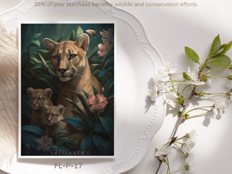 Printable Wall Art & Greeting Card 1 Mothers Day Digital Download Wild Moms: Florida Panther and Cubs Collection, FL Series FL-P-17 image 1