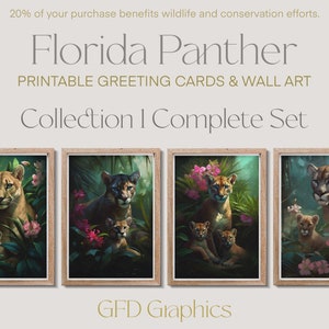 Druckbare Wandkunst & Grußkarten 4er Set Muttertag Digitaler Download Wild Moms: Florida Panther and Cubs Collection, FL Series Bild 2