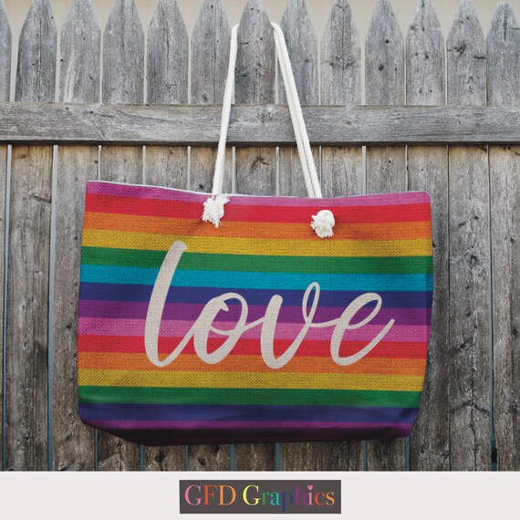 Personalized Rainbow Tote; Large Weekender Tote Bag; Love Bag