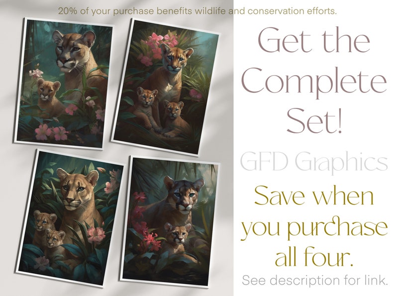 Printable Wall Art & Greeting Card 1 Mothers Day Digital Download Wild Moms: Florida Panther and Cubs Collection, FL Series FL-P-17 zdjęcie 6