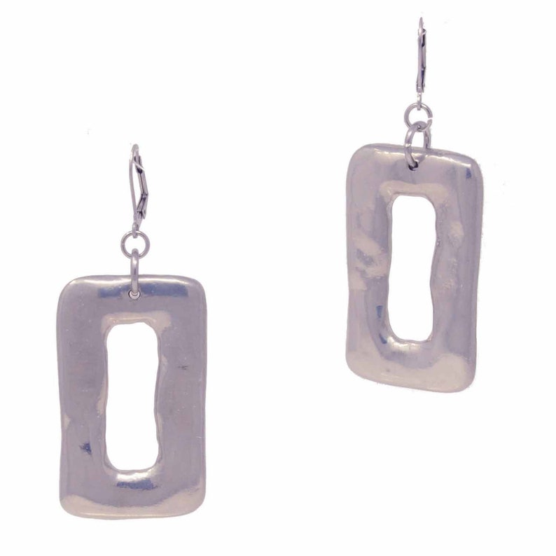 Large Pewter Ring Feature Drop Earrings-Stainless Steel Hooks