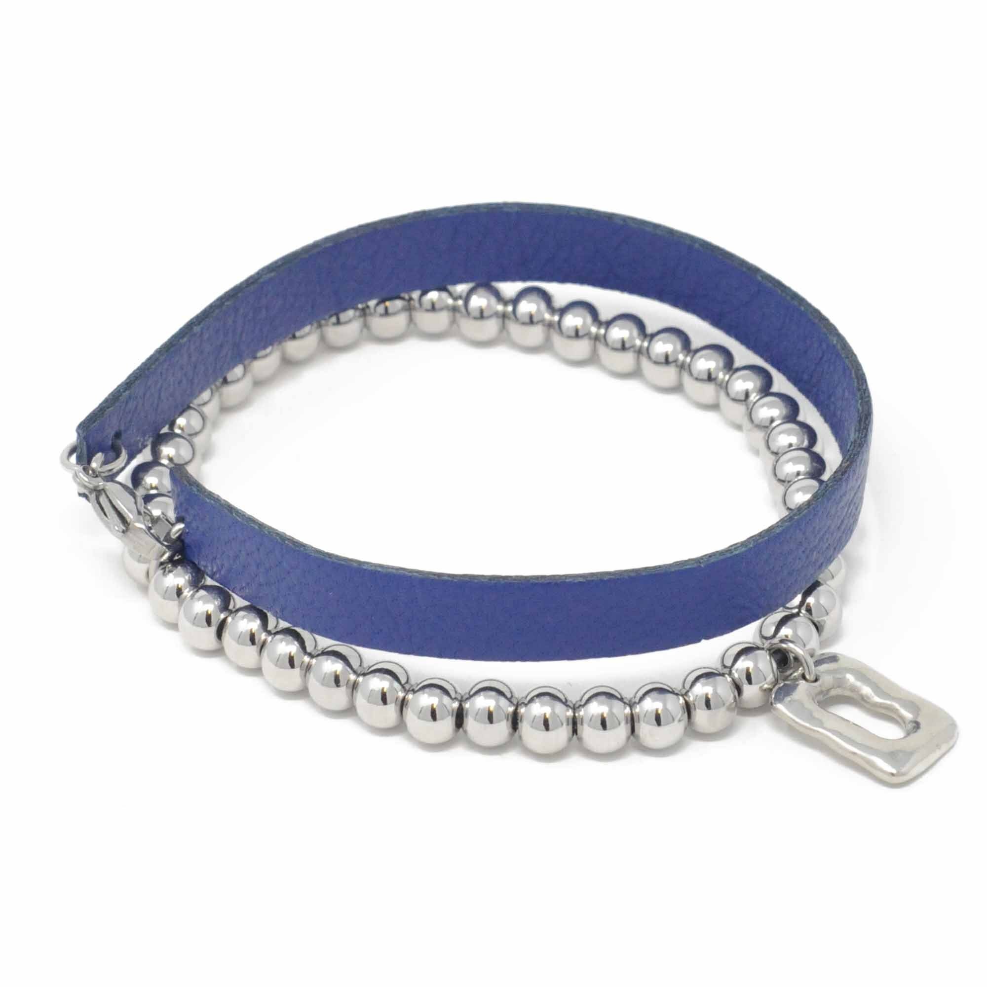 Sobo & Co Elasticated Balls Bracelet With Blue Leather Strap Etsy