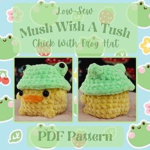 Crochet Mushroom Pattern, Beginner Amigurumi Chick Tutorial, Quick Simple Easy Low Sew Cute Chubby Animal Frog Hat Needlework Design PDF