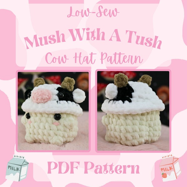 Easy Low Sew Thick Crochet Mushroom PDF Pattern, Beginner Cute Amigurumi Cow Hat Tutorial, Quick Simple Needlework Adorable Animal Design