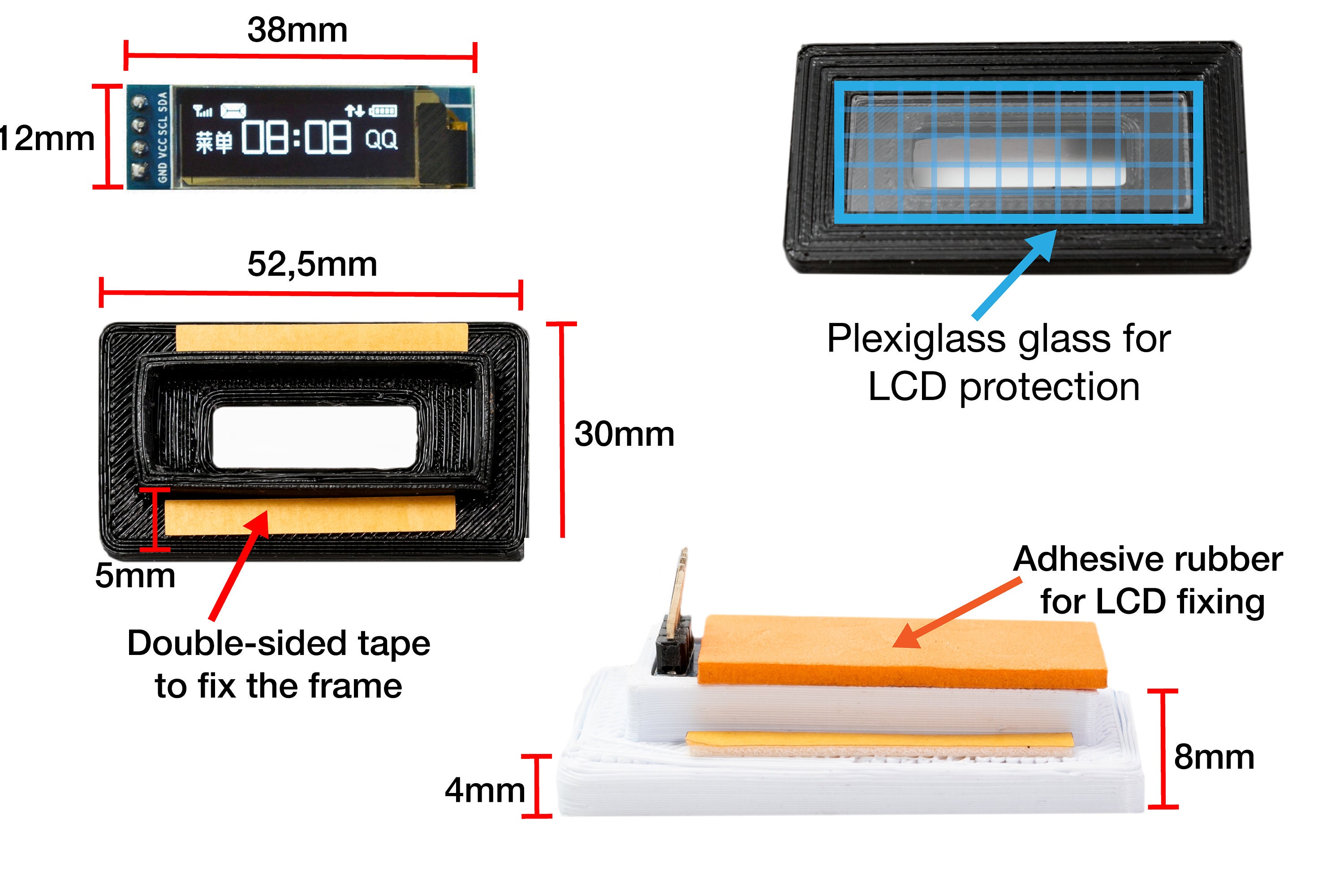 Frame Case Built-in LCD OLED 0.91