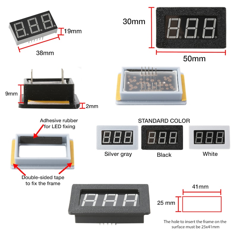 0.56 Inch 7-segment LED Display Mounting Frame - Two-digit Number Frame ...