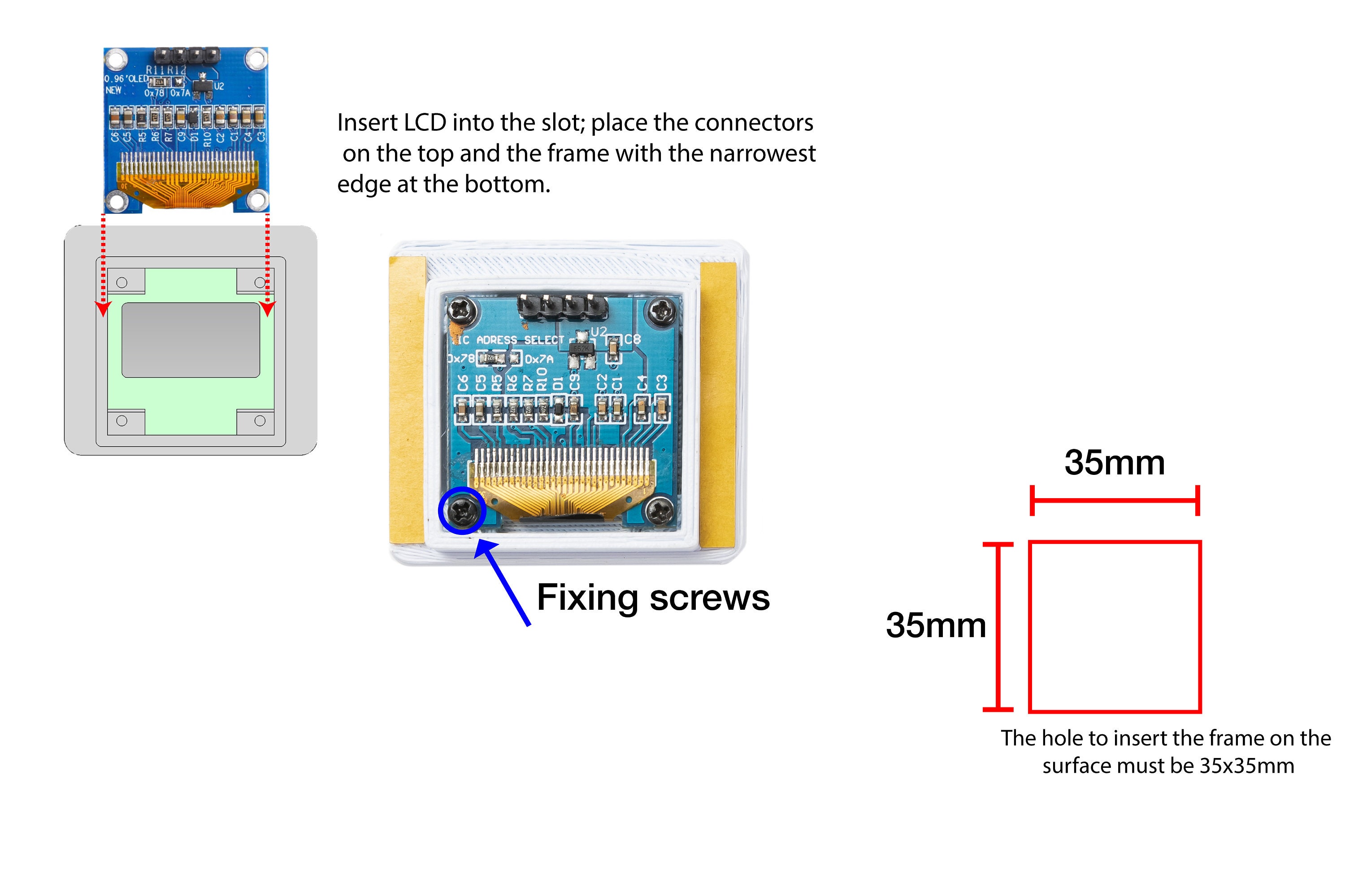 Frame Case Built-in LCD OLED 0.96